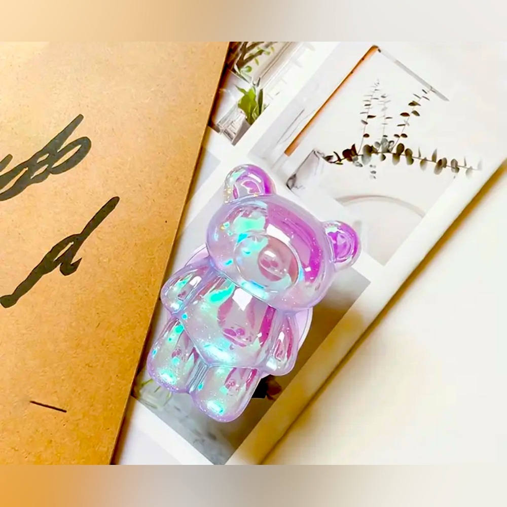 Iridescent Purple Pink Bear Phone Stand, NIP